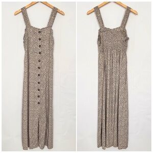 Japna Button Front Midi Dress Cottagecore Animal Print Size Large Tan Black